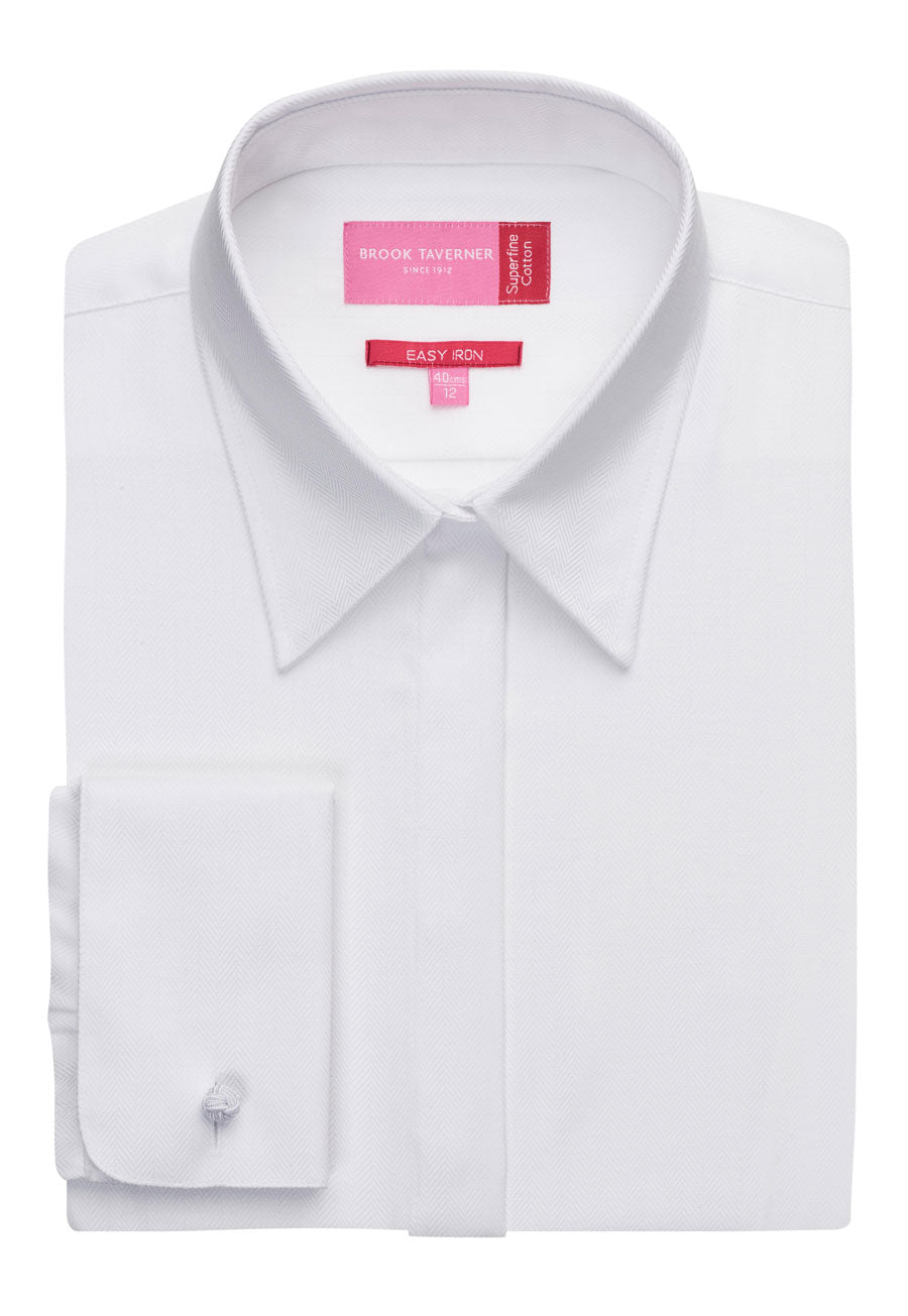 Villeta Blouse — White Herringbone (2247A)