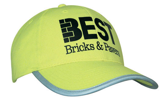 Headwear UK 3026 — Luminescent Safety Cap with Reflective Trim