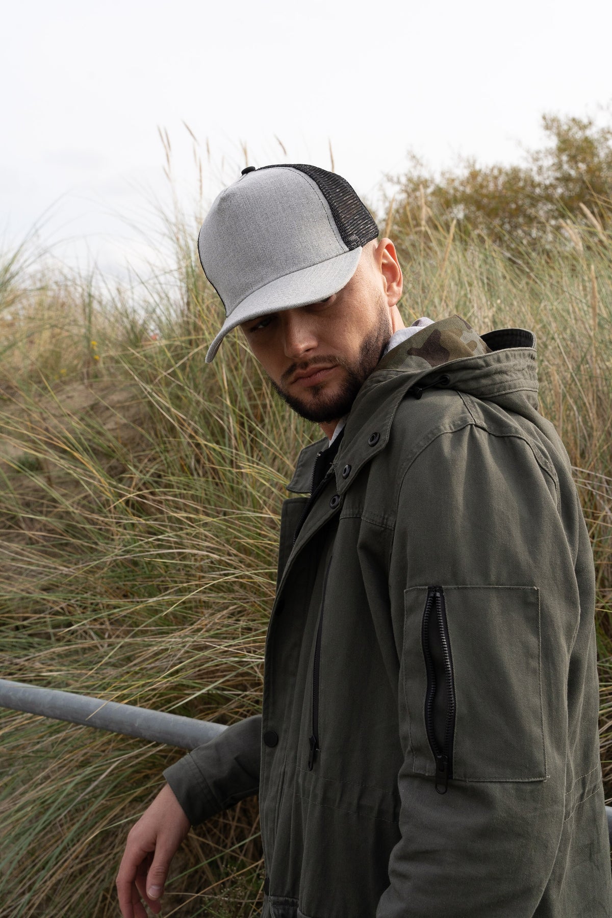 Headwear UK 3821 — Grey Marle American Twill With Mesh Back
