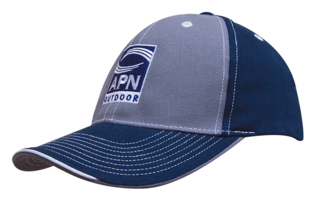 Headwear UK 4053 — Brushed Heavy Cotton Two Tone Cap with Contrasting Stitching and Open Lip Sandwich