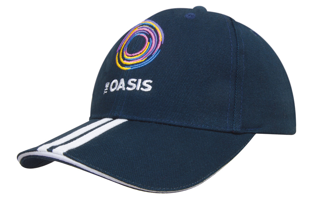 Headwear UK 4074 — Brushed Heavy Cotton with Two Striped Peak and Sandwich
