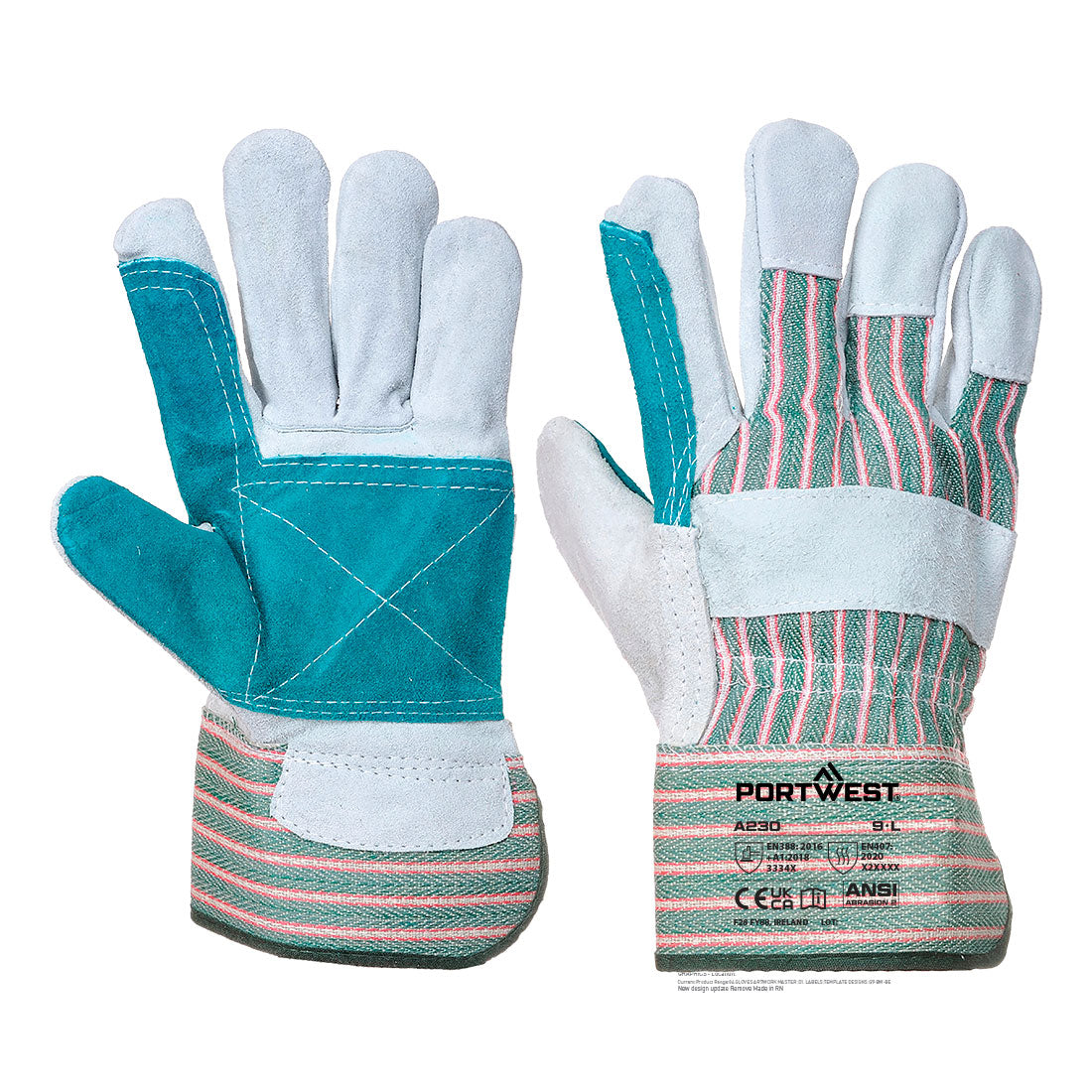Portwest A230 — Leather Rigger 365 Cow Split Reinforced Palm Glove