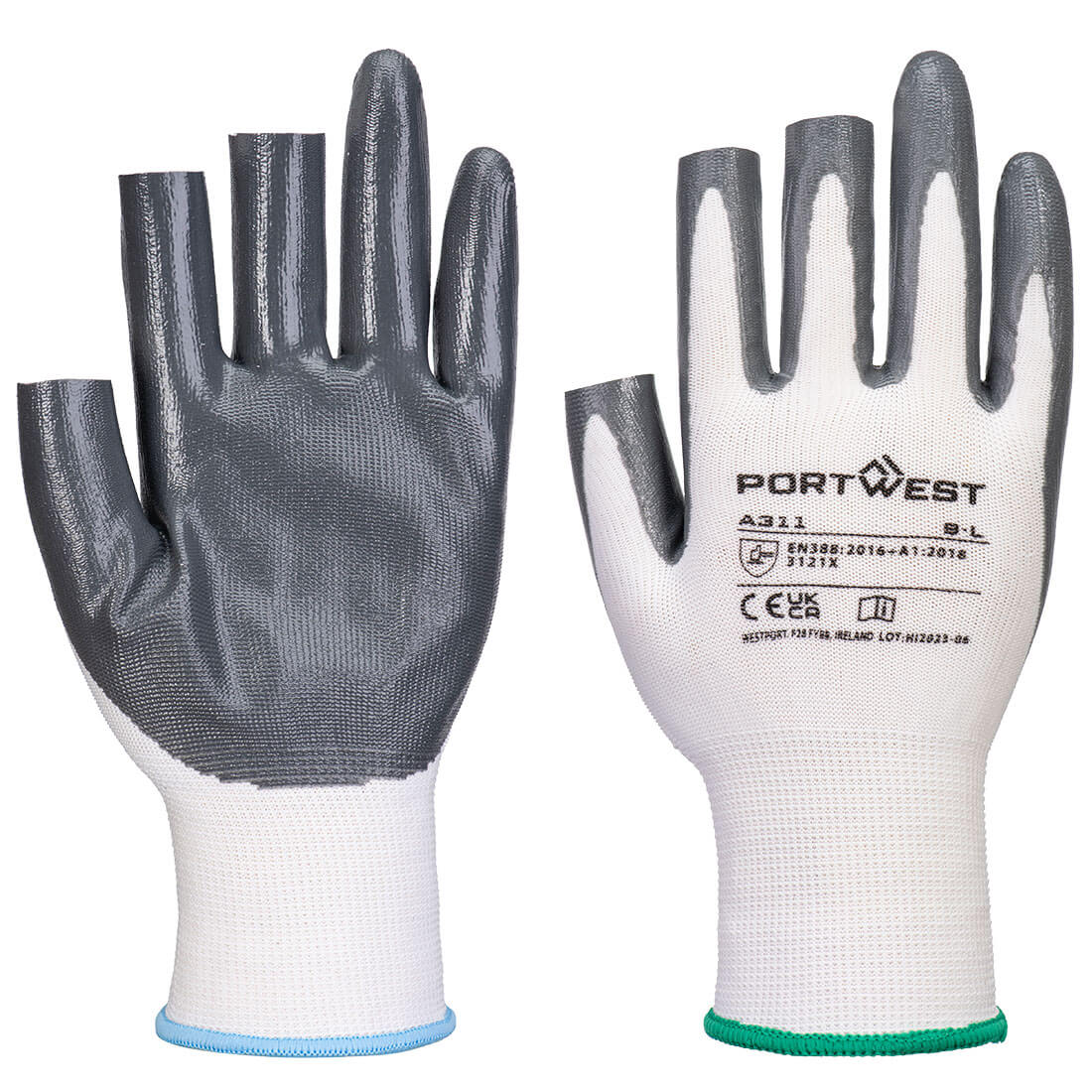 Portwest A311 — Grip 13 Nitrile 3 Fingerless Glove (Pk 12)