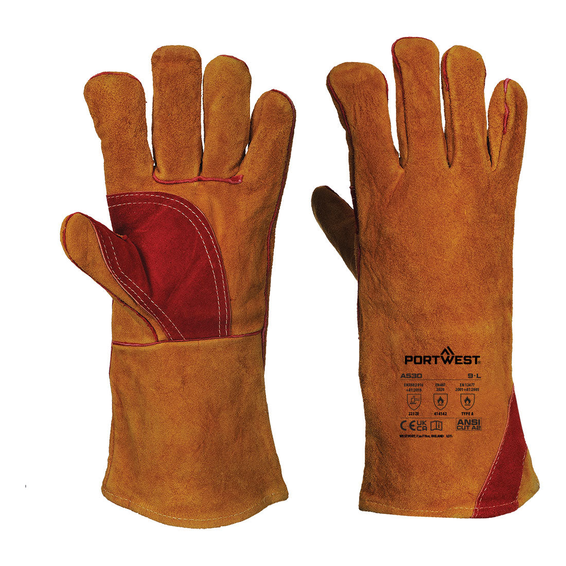 Portwest A530 — Welders 330 Split Leather Reinforced Palm Gauntlet
