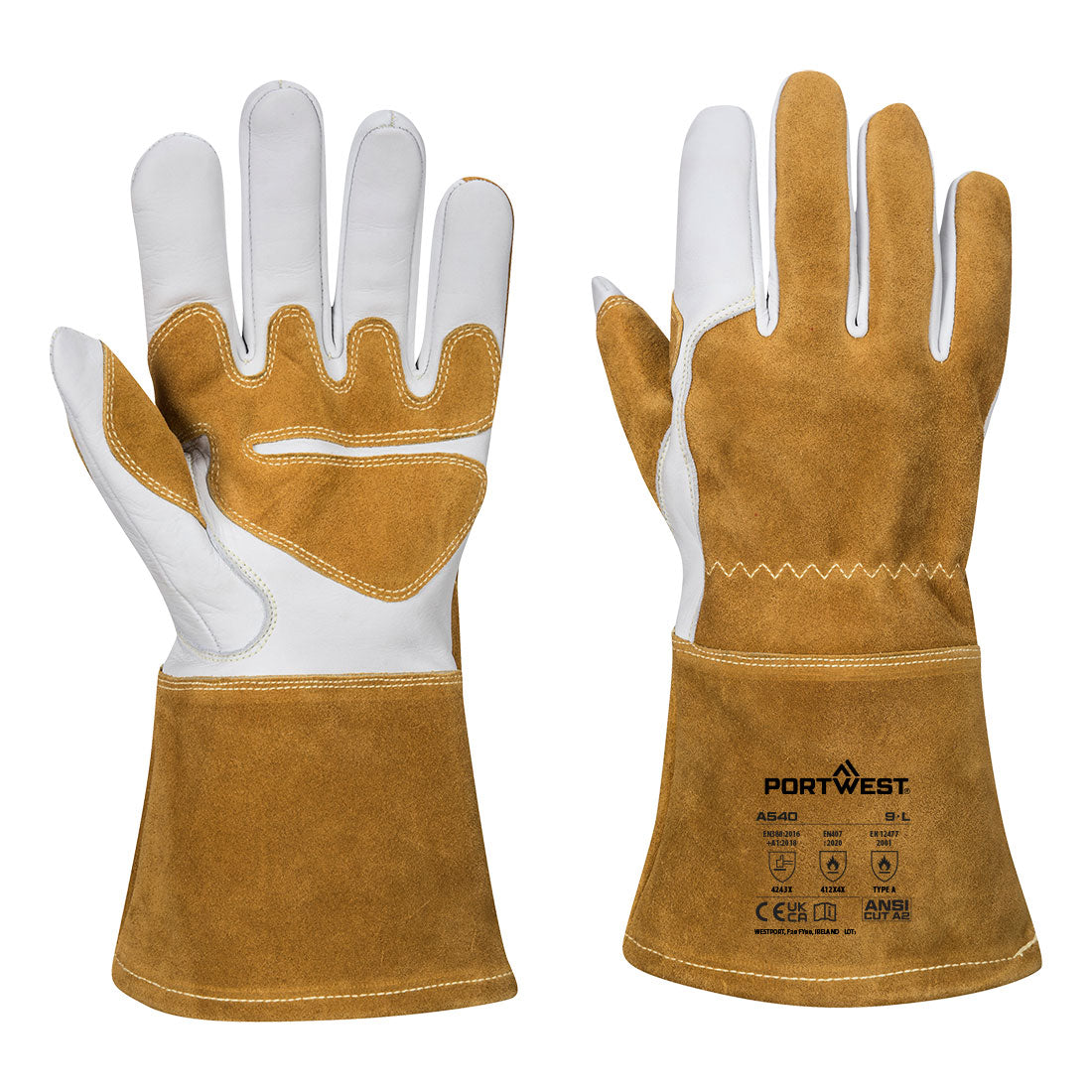 Portwest A540 — MIG Welders 320 Grain Leather Reinforced Gauntlet