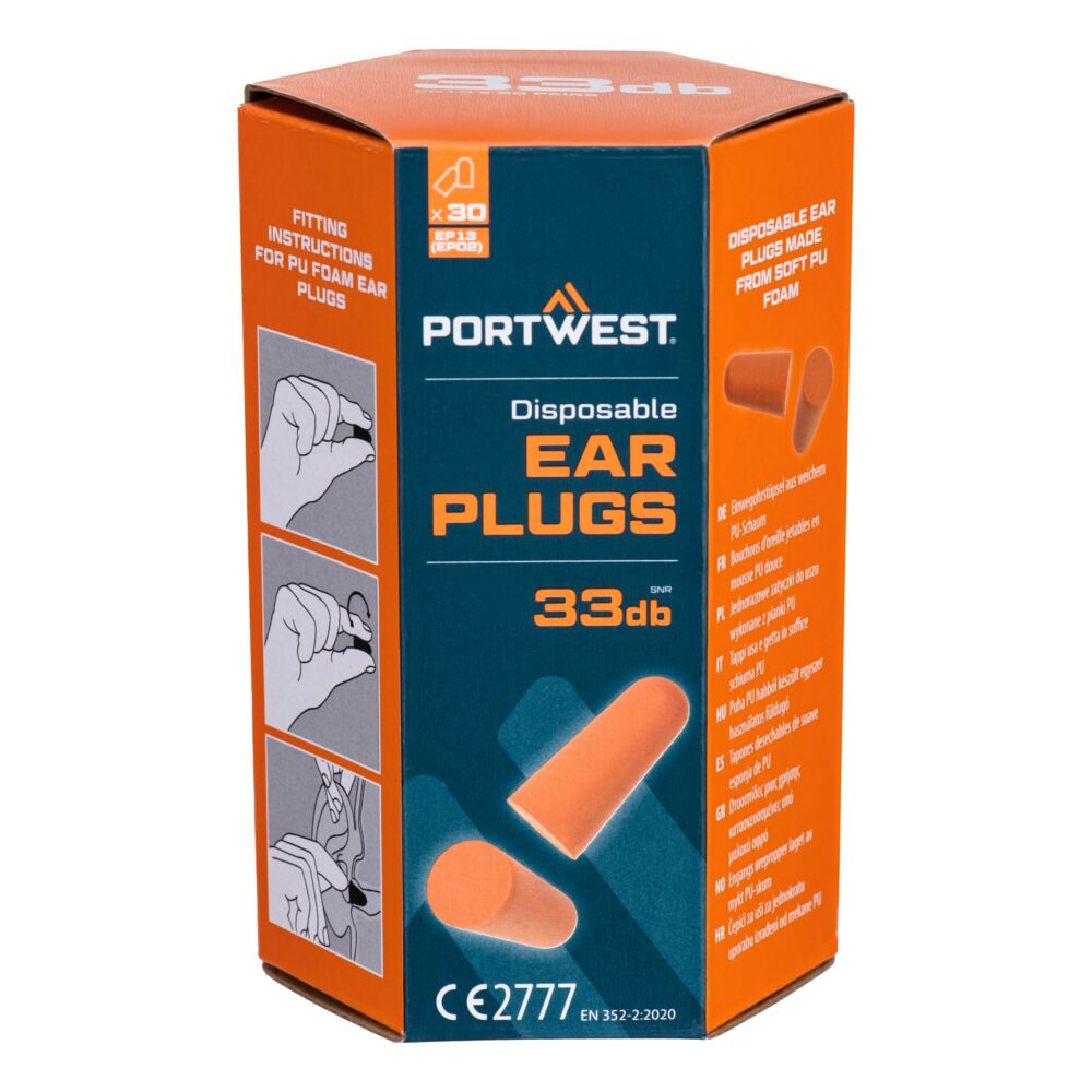 Portwest EP13 — PU Foam Ear Plugs (30 Pairs)