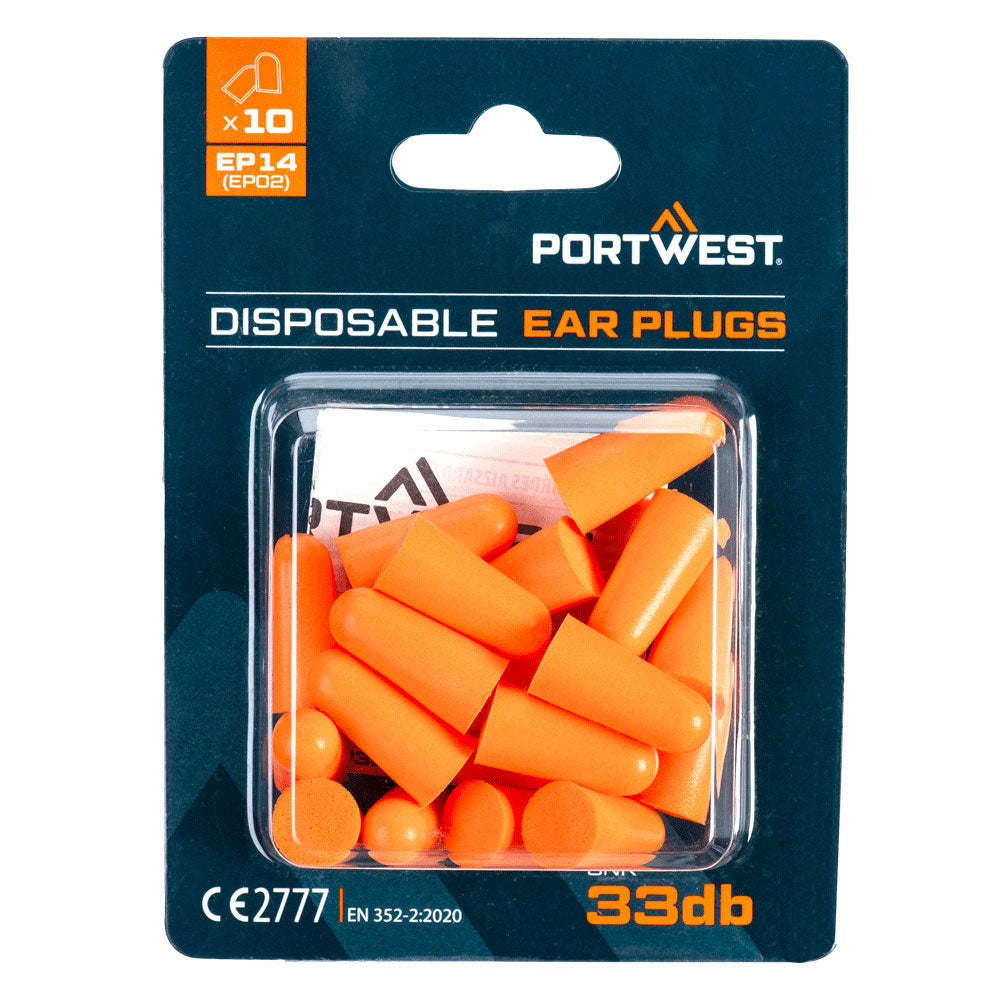 Portwest EP14 — PU Foam Ear Plugs Blister Pack (10 Pairs)