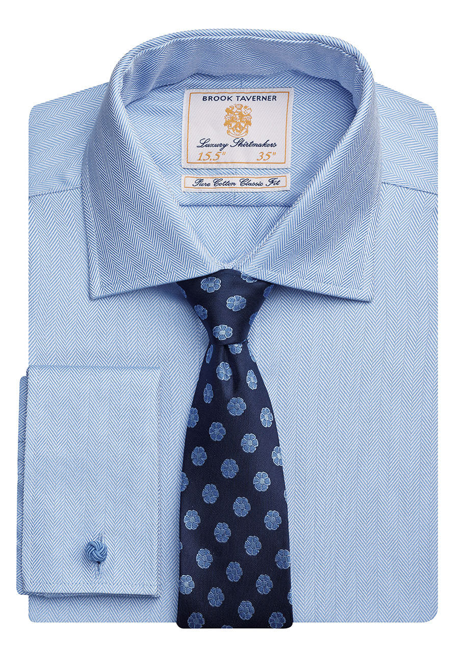 Andora Shirt — Blue Herringbone (7656BL)