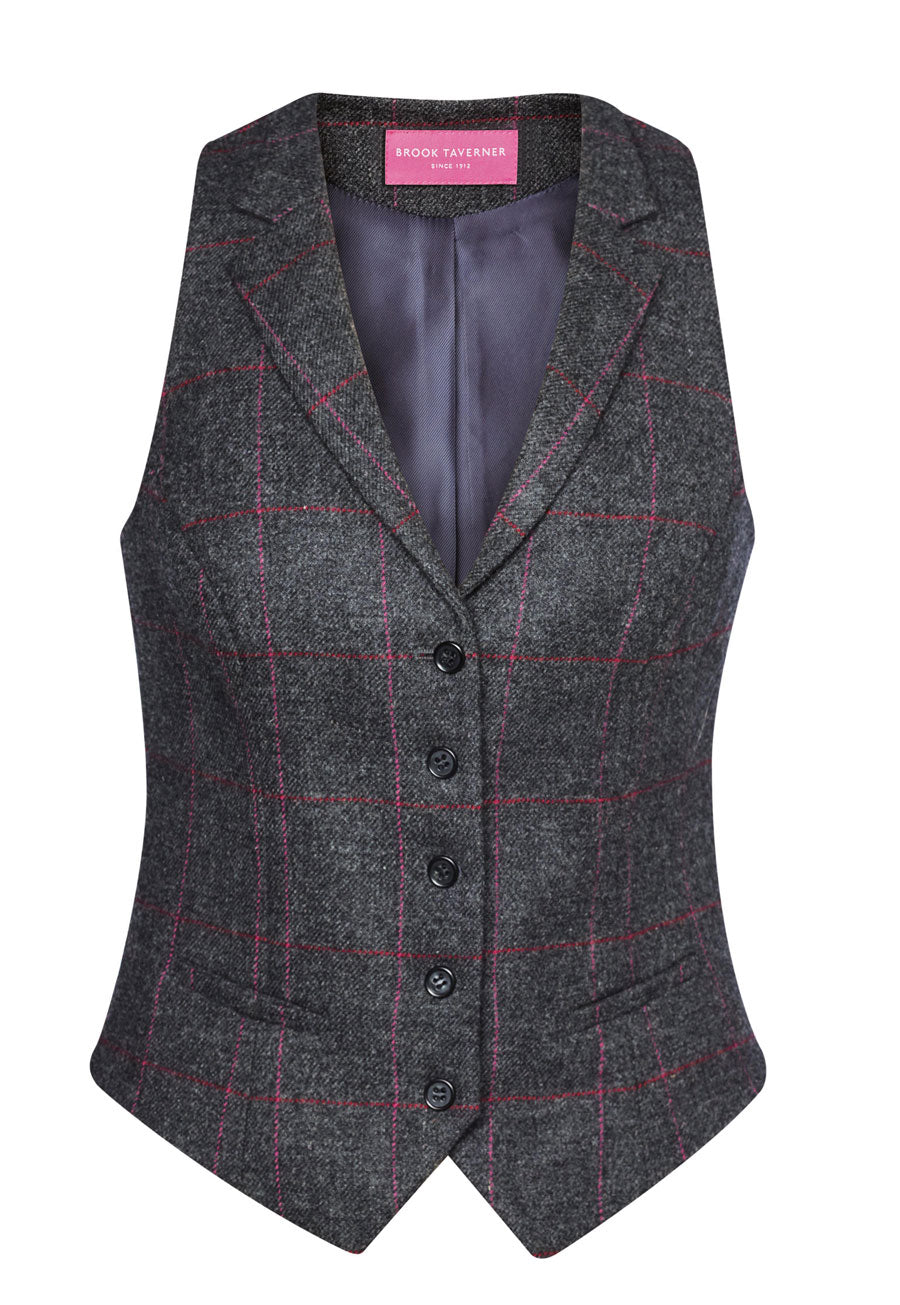 Nashville Tweed Waistcoat — Charc/Pink (2310D)